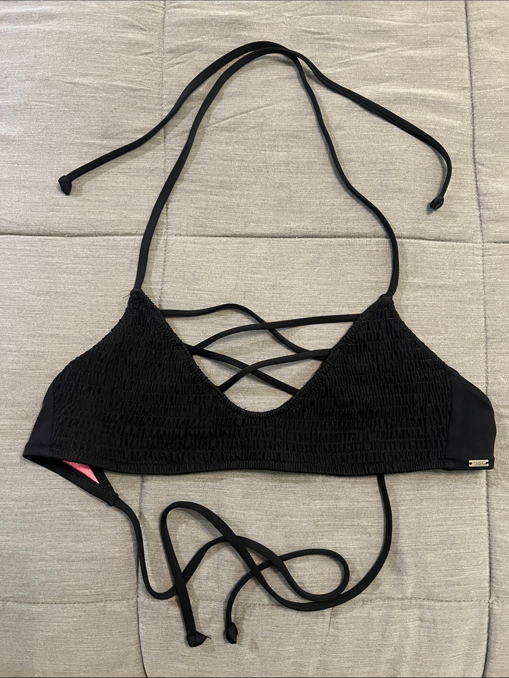 PINK Victoria's Secret Black & Pink Bikini Top